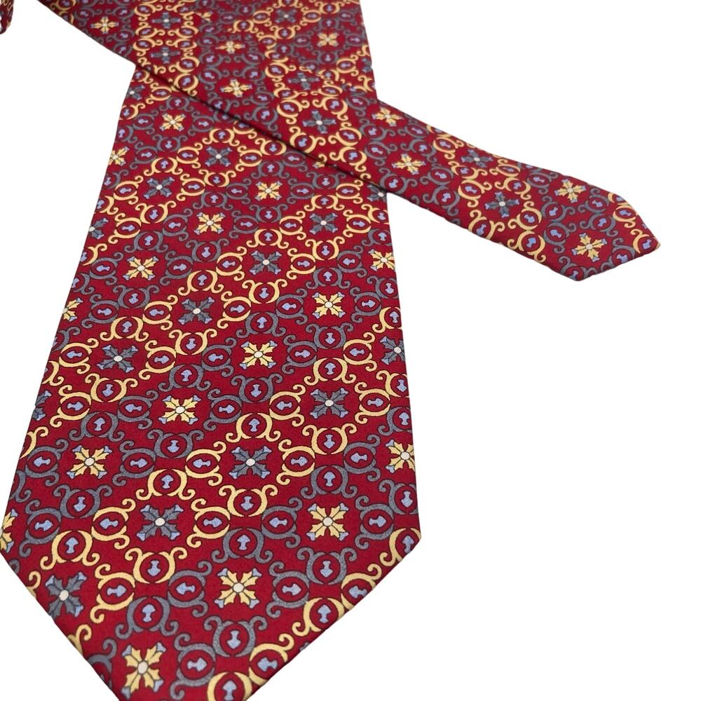 Craft House 100% Silk Tie Red - Gold - Silver  59 1/2" Long by 3 3/4" Wide
